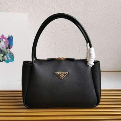 Prada Shoulder Bag In Black Calfskin With Triangle Logo