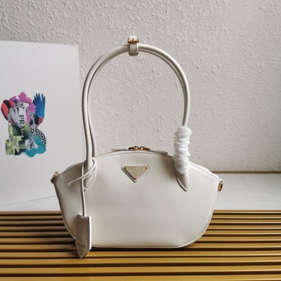 Prada Shoulder Bag With Double Zipper In White Calfskin