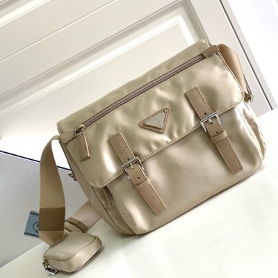 Prada Shoulder Bag With Flap In Beige Re-Nylon