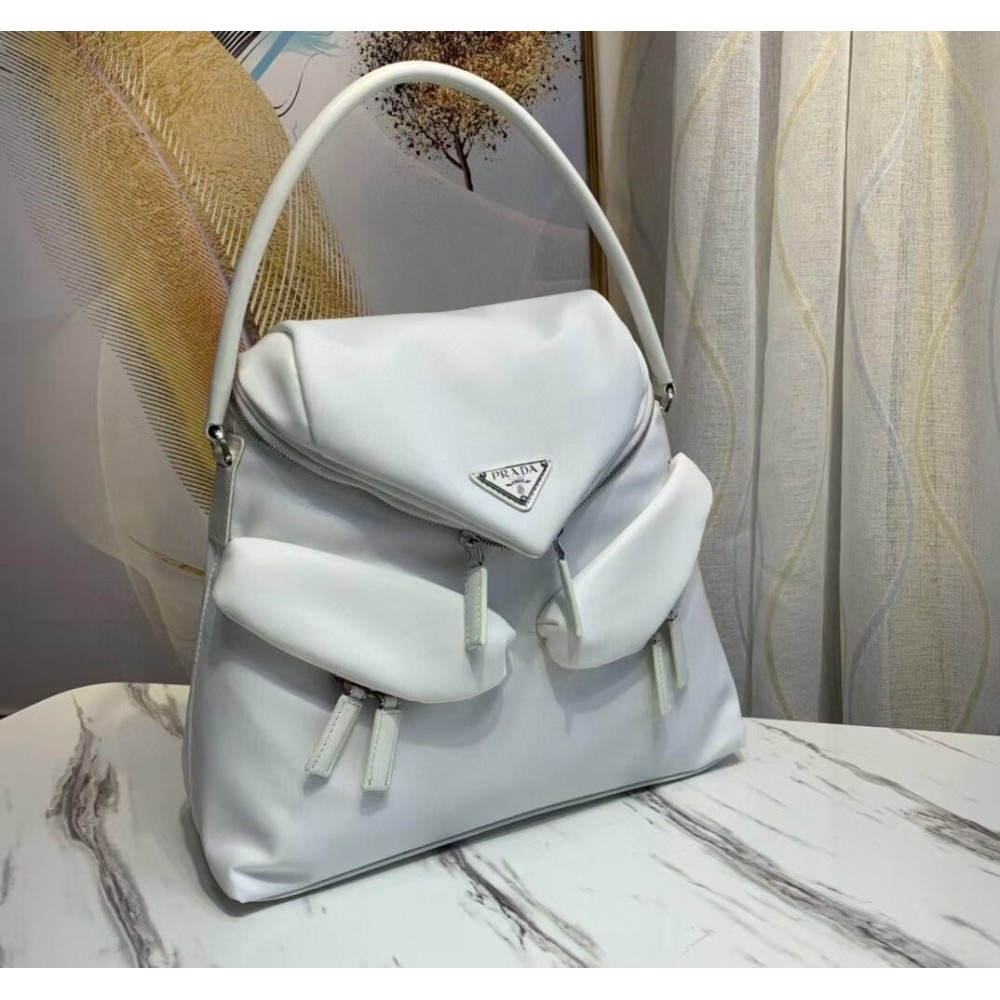 Prada Signaux Hobo In Bag In White Nylon