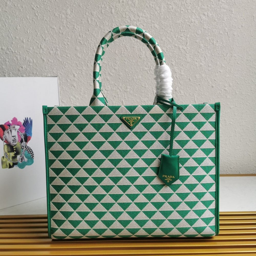 Prada Symbole Large Bag In Green and White Jacquard Fabric