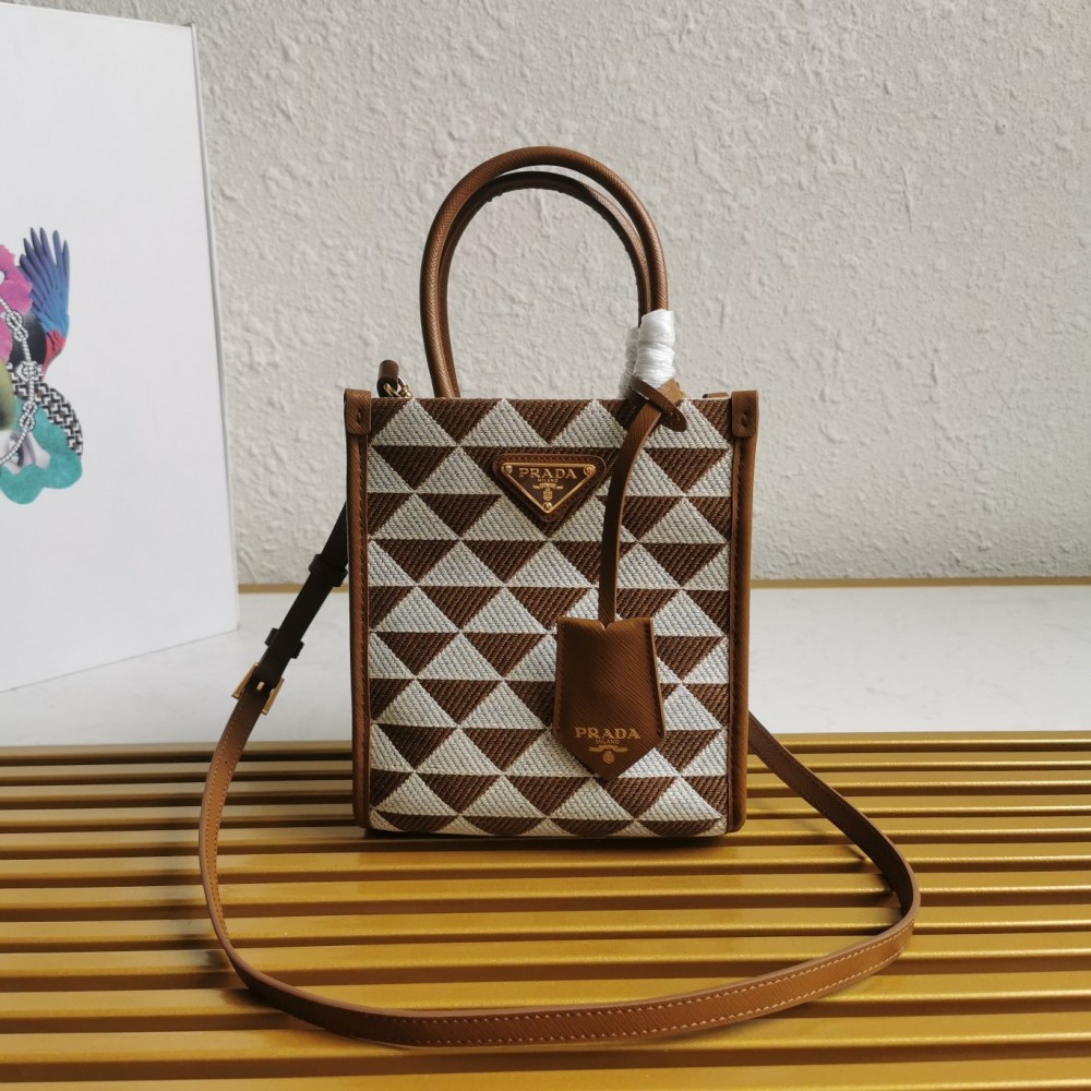 Prada Symbole Micro Bag In White/Brown Jjacquard Fabric