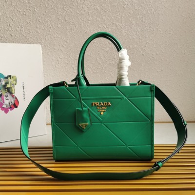 Prada Symbole Small Bag With Topstitching In Green Leather