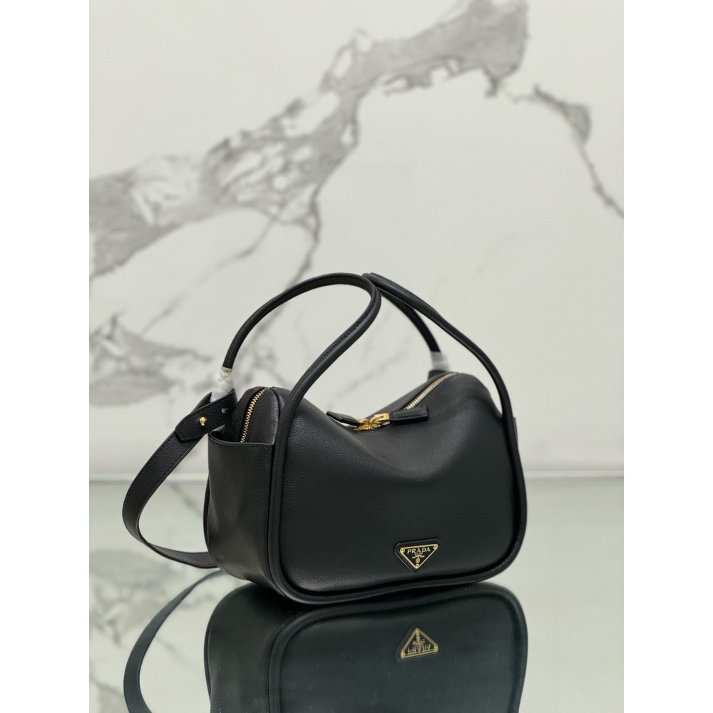 Prada Top Handle Bag In Black Grained Leather