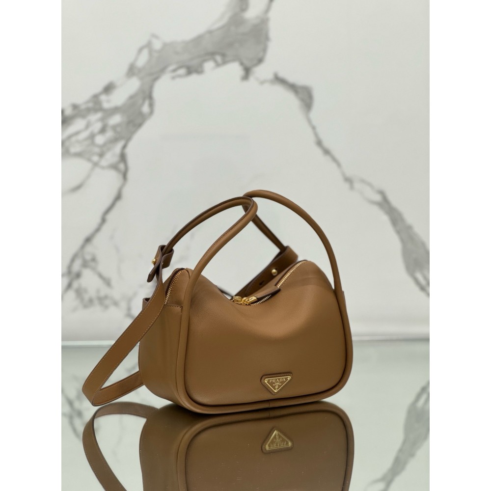 Prada Top Handle Bag In Caramel Grained Leather