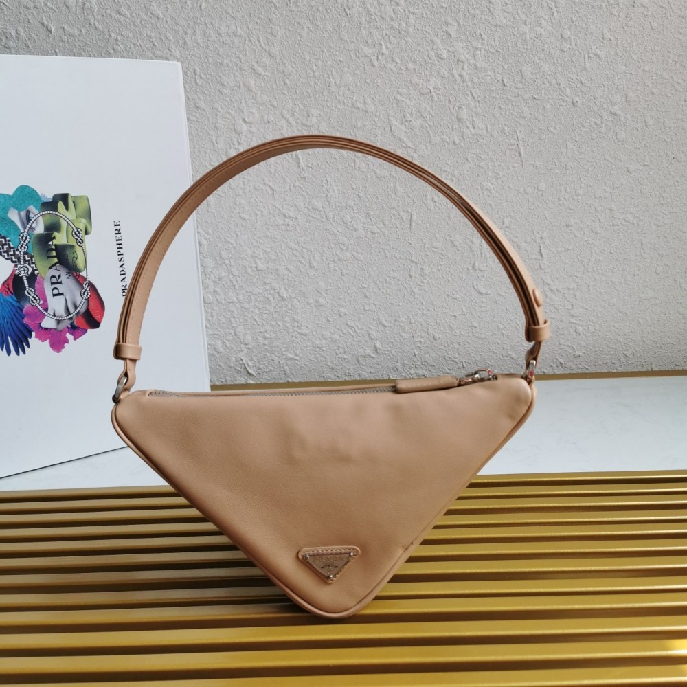 Prada Triangle Pouch Bag In Beige Leather