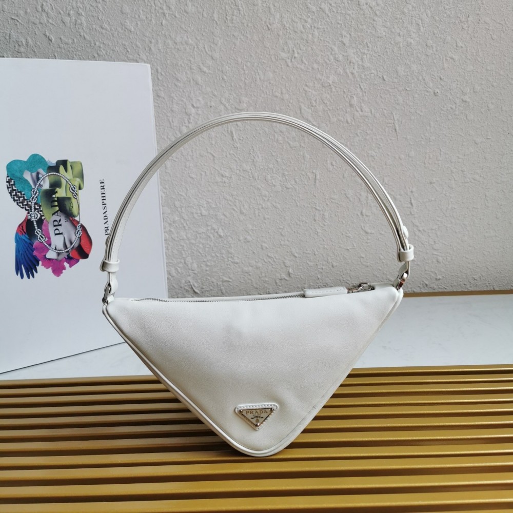 Prada Triangle Pouch Bag In White Leather