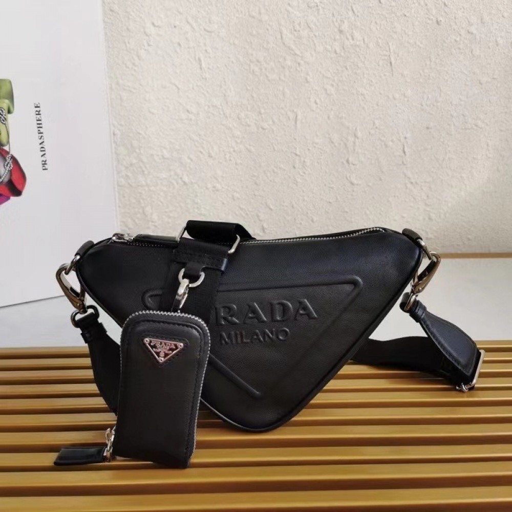 Prada Triangle Shoulder Bag In Black Leather