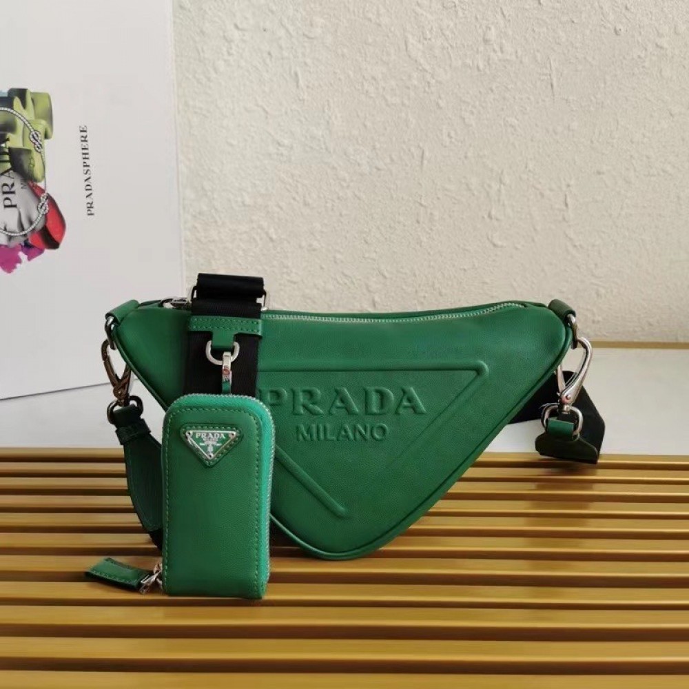 Prada Triangle Shoulder Bag In Green Leather