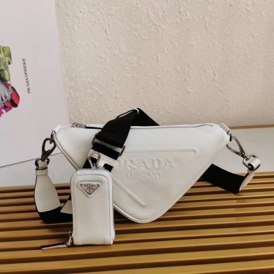 Prada Triangle Shoulder Bag In White Leather