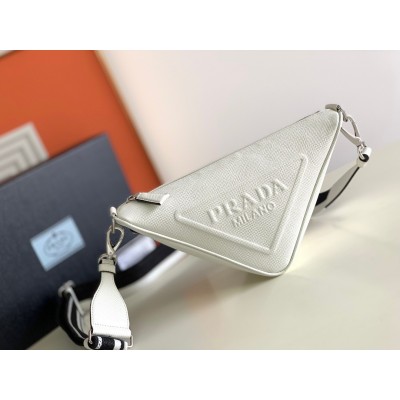 Prada Triangle Shoulder Bag In White Saffiano Leather