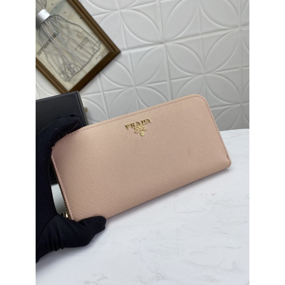 Prada Zip Around Wallet In Powder Pink Saffiano Calfskin